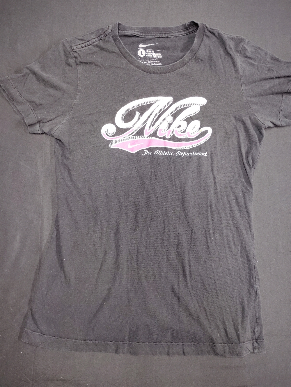 Nike Black Tee with Pink and White Script Logo